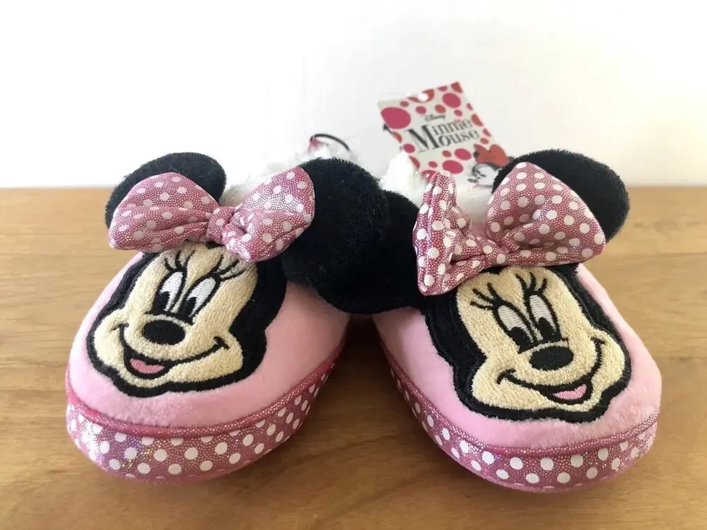 Disney Minnie Mouse Plush Slippers – Girls Size 5-6 – Brand New